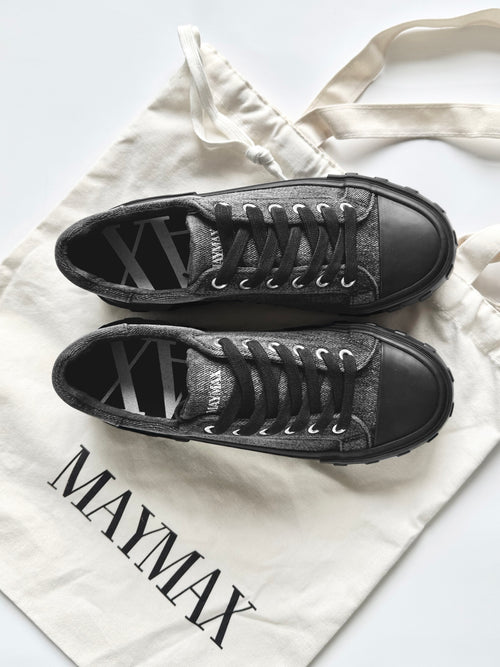 MayMax Black Denim Sneaker pair — versatile black women's sneakers
