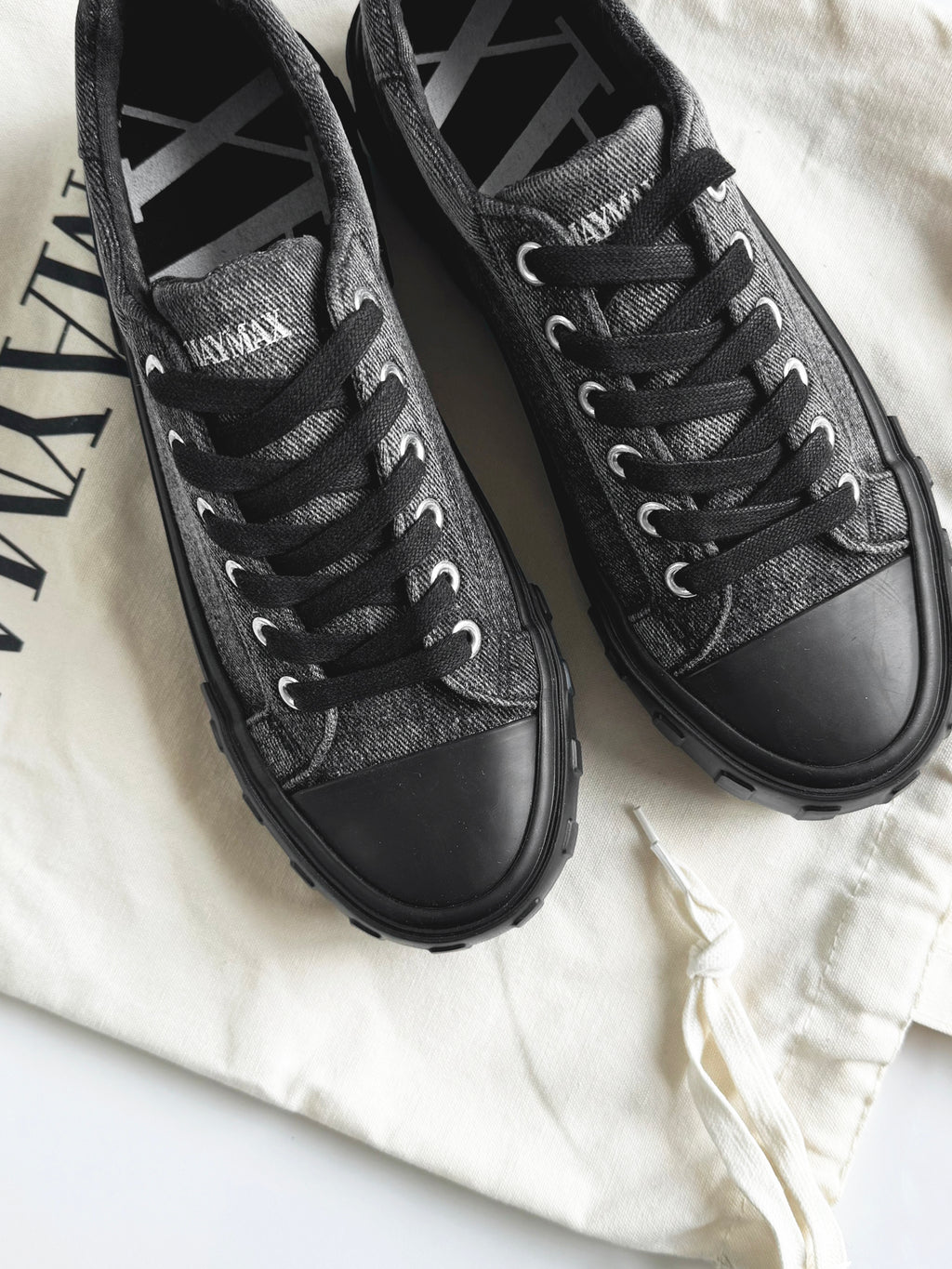 MayMax Black Denim Sneaker — black denim low-top women's casual sneaker