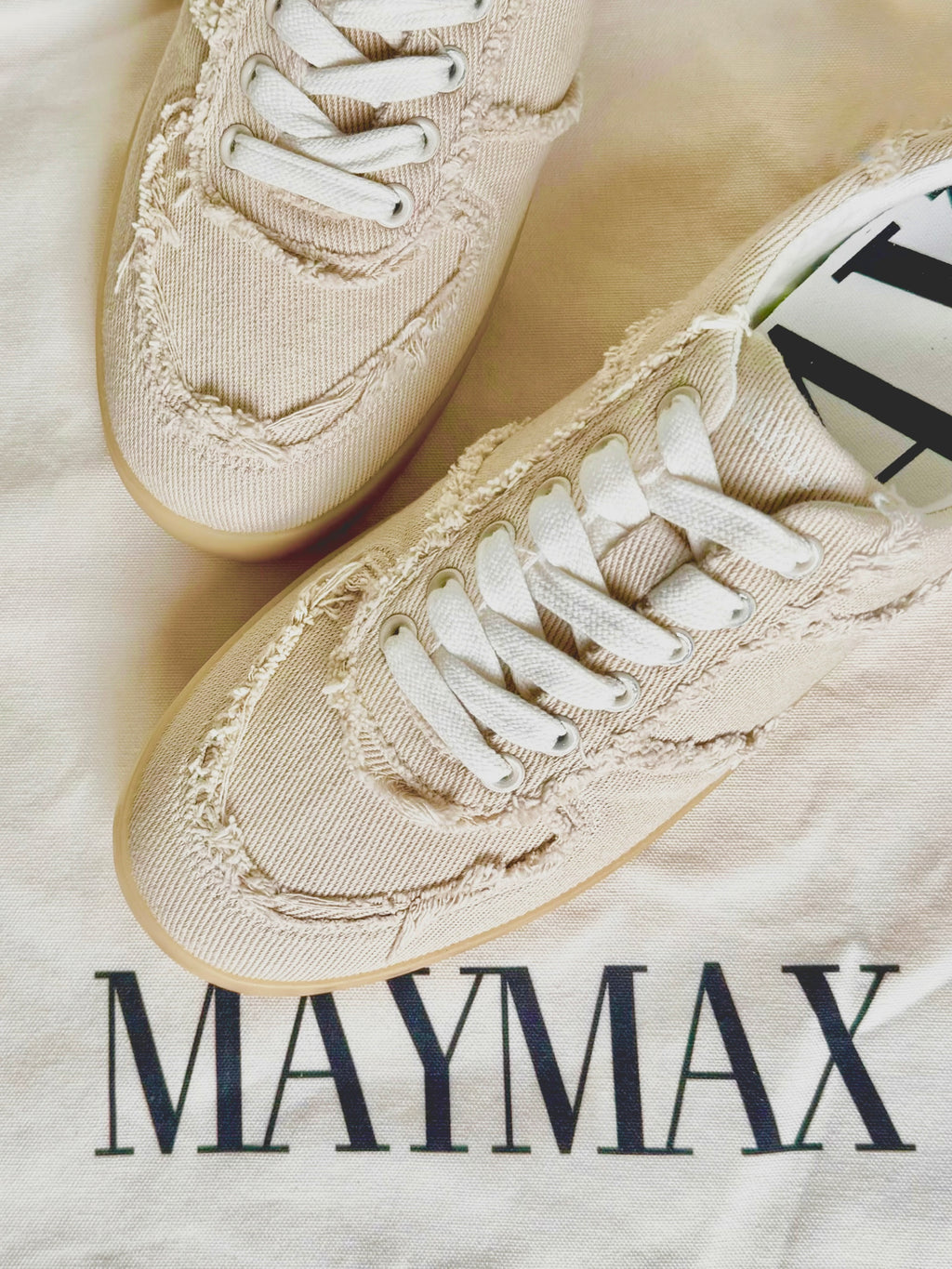 MayMax Frayed Edge Canvas Sneaker pair — breathable women's canvas sneakers
