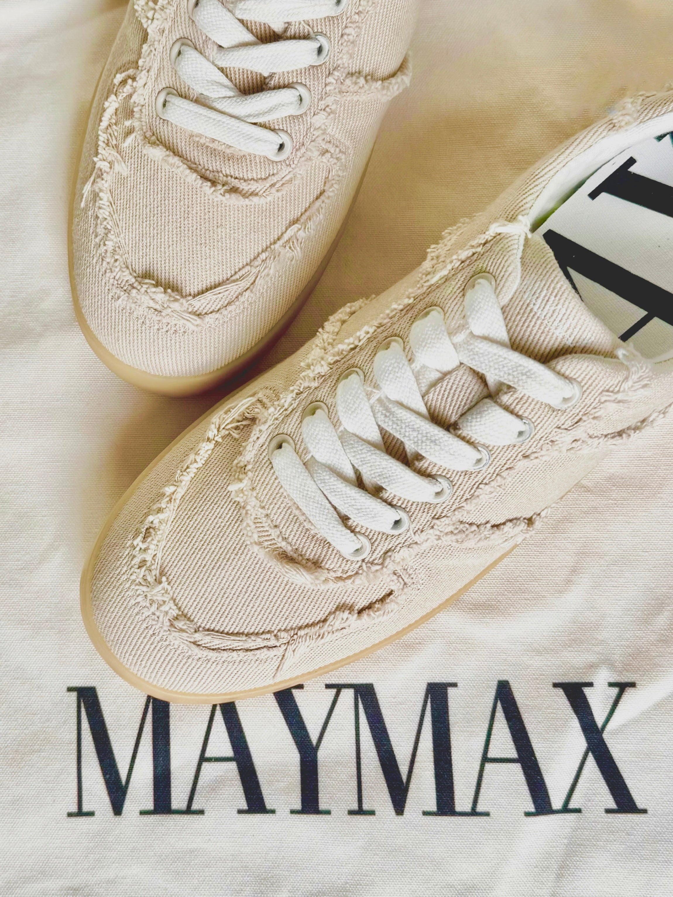 MayMax Frayed Edge Canvas Sneaker pair — breathable women's canvas sneakers
