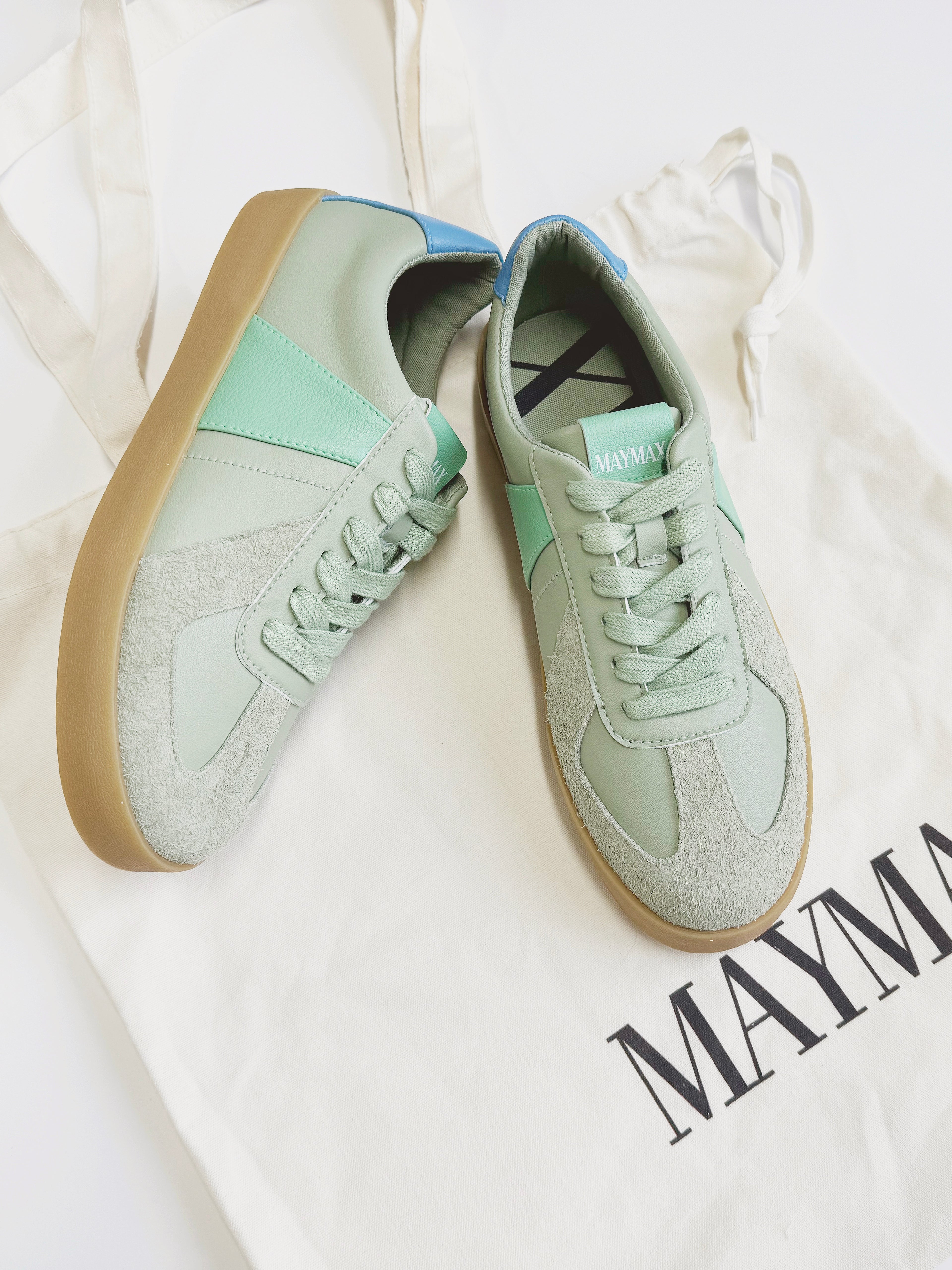 MayMax Mint Retro Sneaker pair — pastel green women's casual sneakers