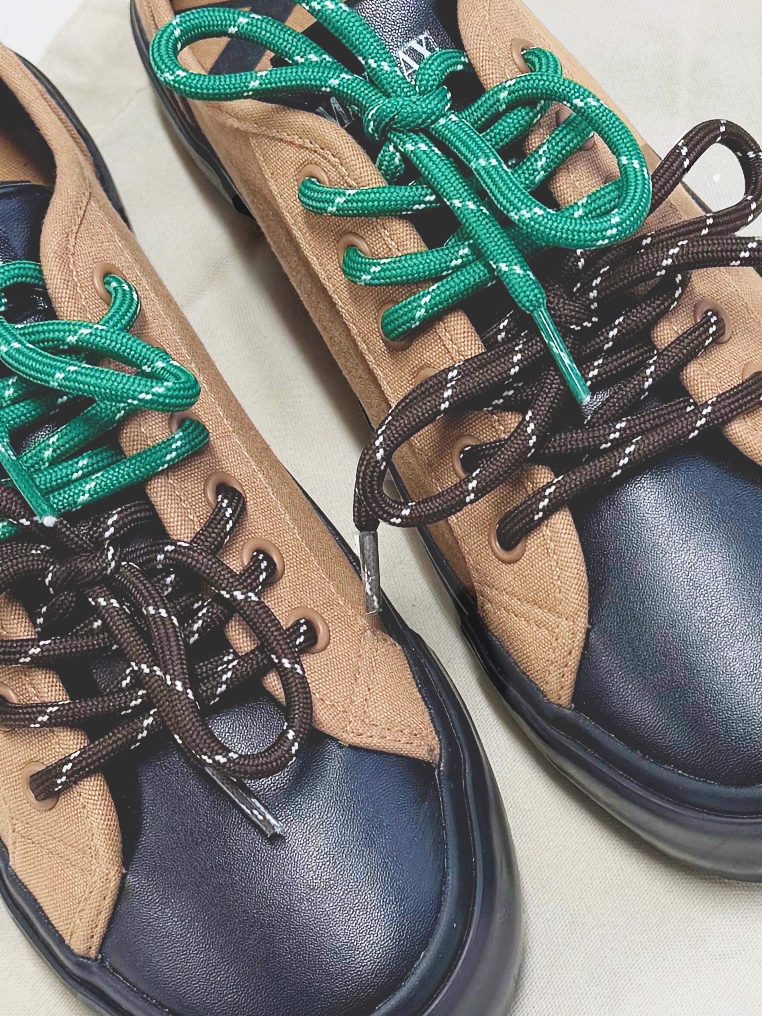Close-up of MayMax Contrast Lace Platform Sneaker contrast lacing detail