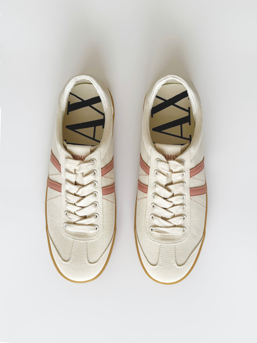 Top view of MayMax Minimalist Retro Sneaker showing pink striped detailing