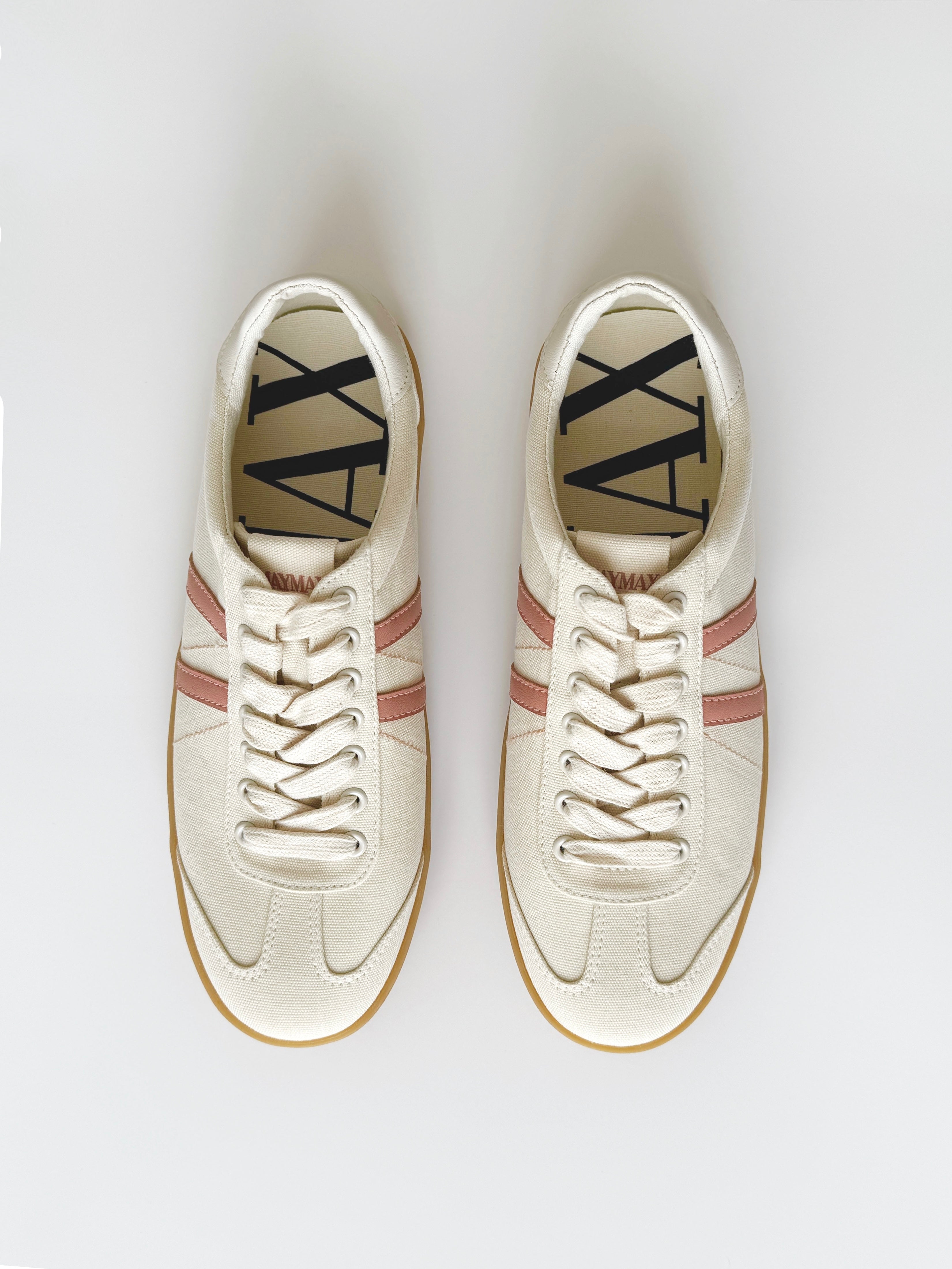Top view of MayMax Minimalist Retro Sneaker showing pink striped detailing