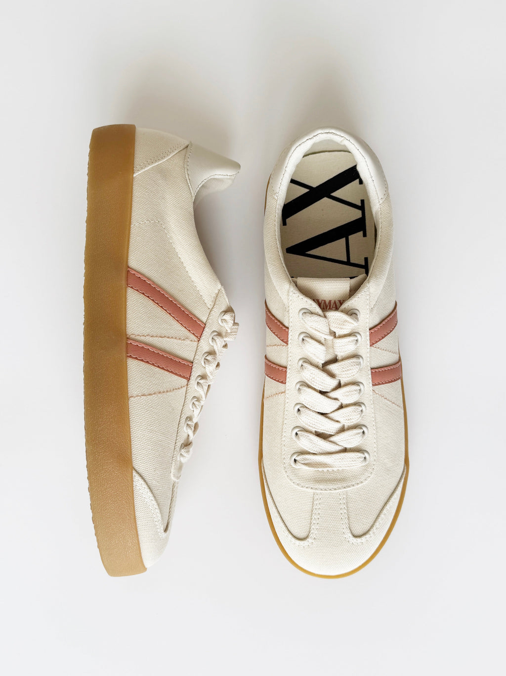 Side view of MayMax Minimalist Retro Sneaker with gum rubber sole