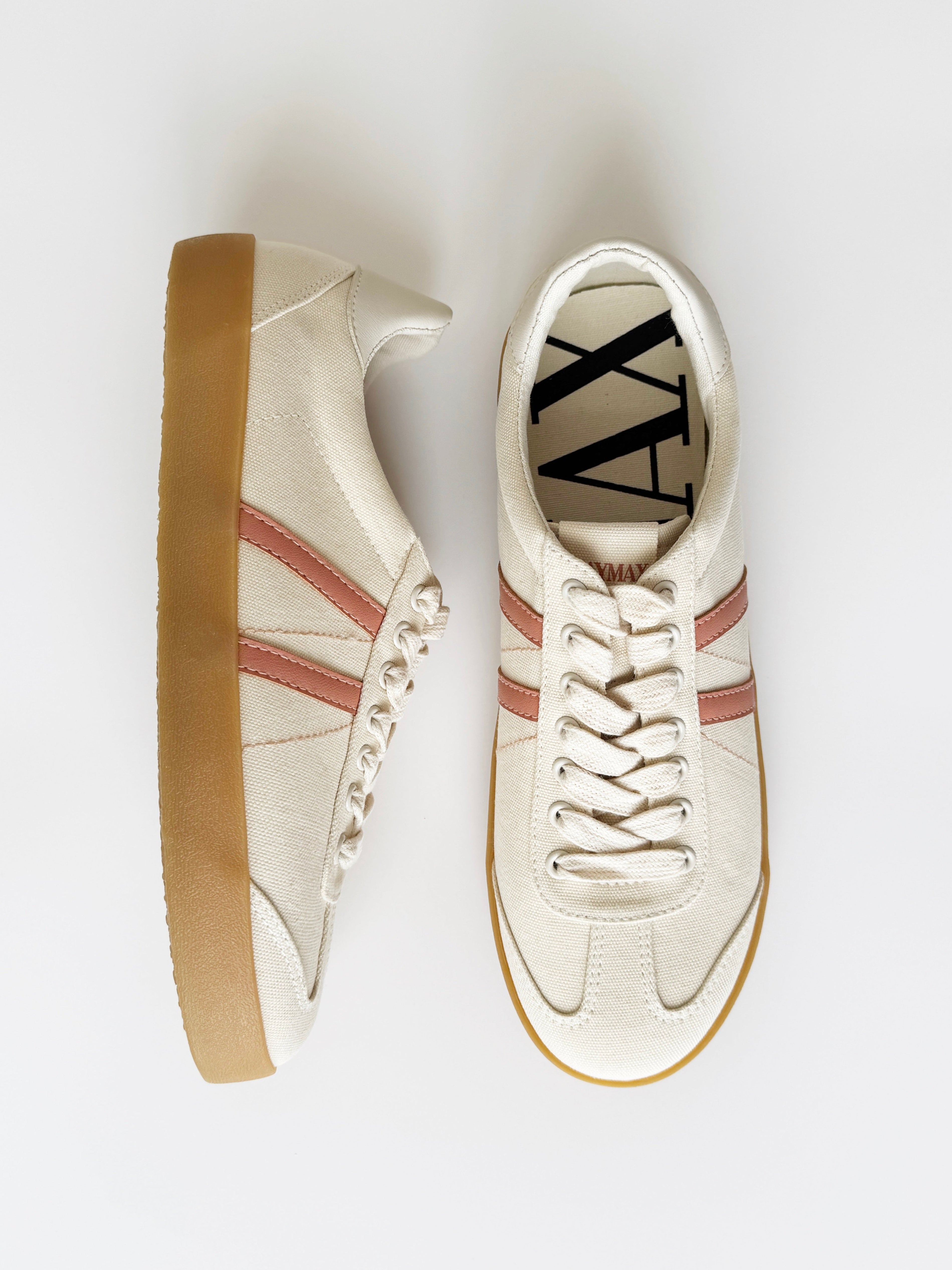 Side view of MayMax Minimalist Retro Sneaker with gum rubber sole