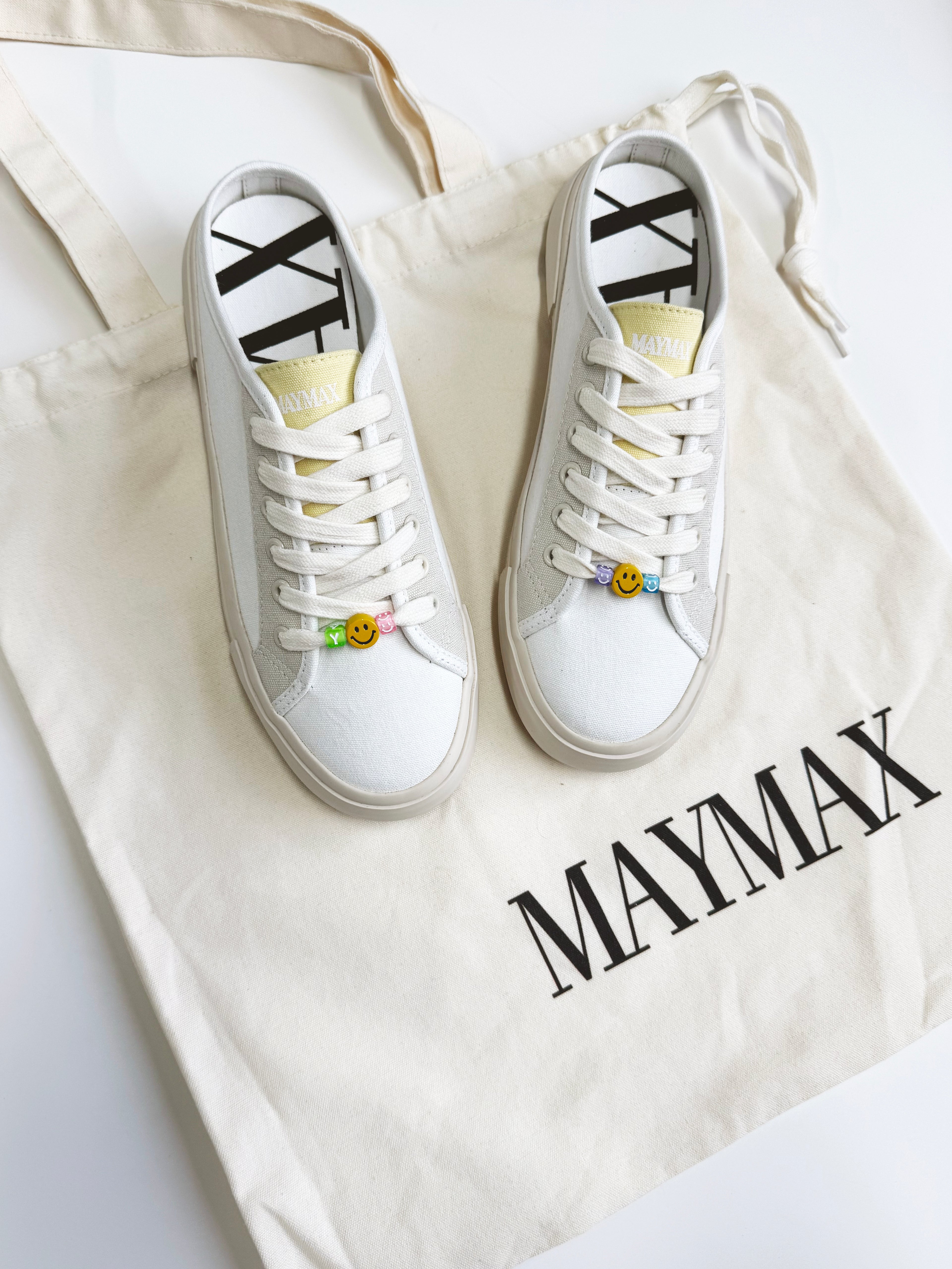 MayMax White Canvas Mule Sneaker pair — breathable slip-on women's sneakers