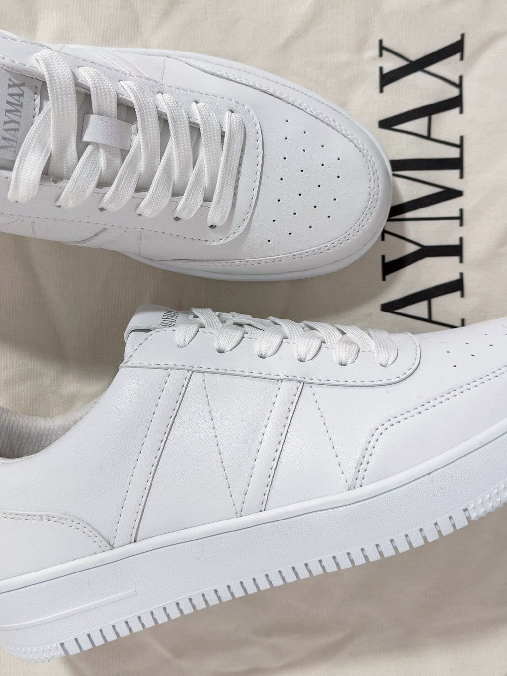 MayMax Essential White Sneaker pair — versatile everyday women's white sneakers