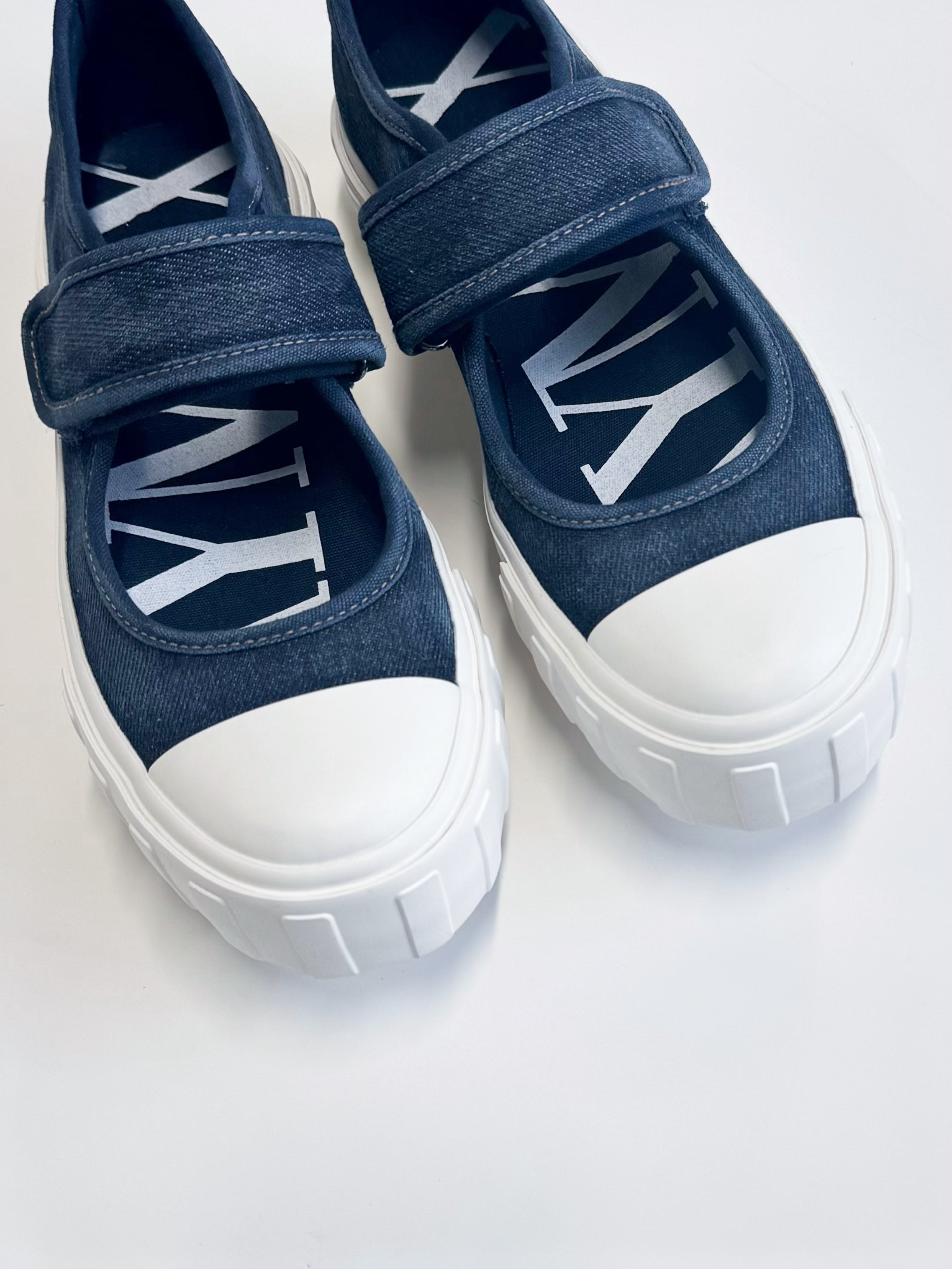 MayMax Washed Denim Mary Jane Sneaker pair — feminine women's denim sneakers